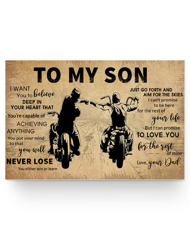 Inspirational Biker Poster Dad to My Son Never Lose Best Birthday Gift for Son Prints Home Decor Wall Art Kitchen, Living Room Décor