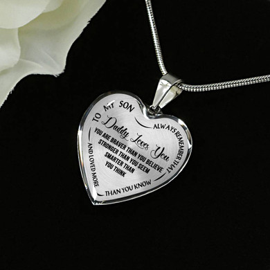 Father and Child Love Heart Pendant Necklace -Daddy Loves You, To My Son Jewelry