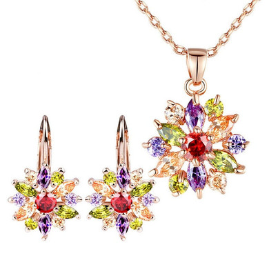 BAMOER Luxury Gold Color Flower Bridal Jewelry Sets & More For Women Wedding with Colorful Cubic Zircon Engagement Jewelry BAMOER Luxury Gold Color Flower Bridal Jewelry Sets & More For Women Wedding with Colorful Cubic Zircon Engagement Jewelry