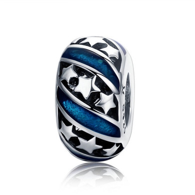 BAMOER Genuine 925 Sterling Silver Sparkling Galaxy Star Blue Enamel Beads fit Women Bracelet Bangles DIY Jewelry S925 SCC640
