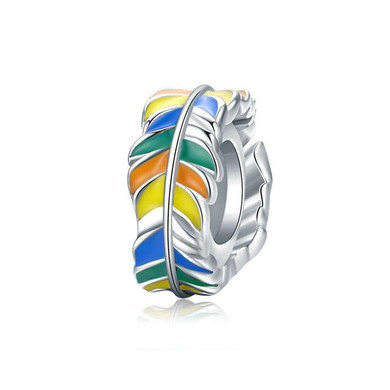 bamoer Silver Colorful Feather Pendant Charm fit Original Bracelet for Women 925 Sterling Silver Jewelry Making BSC304