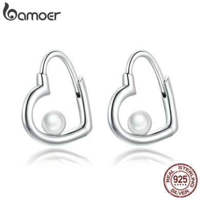 bamoer Sterling Silver 925 Jewelry Cherished Heart silver Stud Earrings for Women Fine Jewelry  Brincos Brincos earring SCE939 bamoer Sterling Silver 925 Jewelry Cherished Heart silver Stud Earrings for Women Fine Jewelry  Brincos Brincos earring SCE939