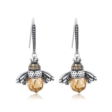 BAMOER Hot Sale Genuine 925 Sterling Silver Lovely Orange Bee Animal Drop Earrings for Women Fine Jewelry Gift Bijoux SCE149