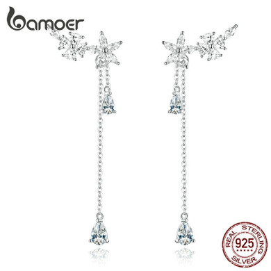 bamoer Long Tassel Drop Dangle Earrings for Women Wedding Genuine 925 Sterling Silver Fine Jewelry Brincos New Moda BSE288 bamoer Long Tassel Drop Dangle Earrings for Women Wedding Genuine 925 Sterling Silver Fine Jewelry Brincos New Moda BSE288