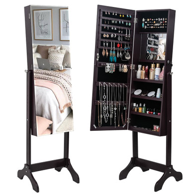 Full Body Makeup Mirror Cabinet Jewelry Storage Box 4-Layer Shelf