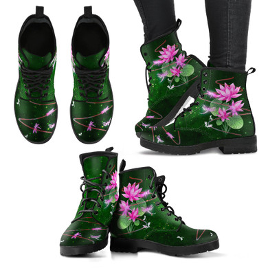 Dragonfly With Lotus Flower Handcrafted Boots V8