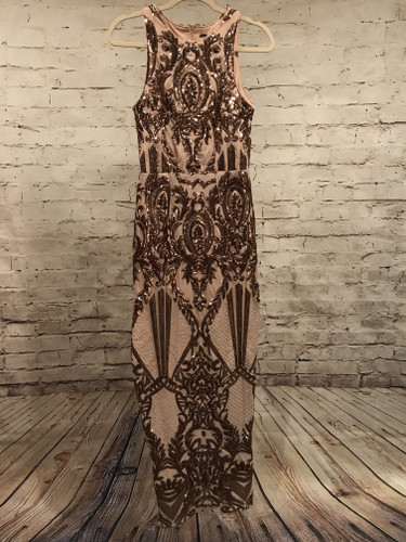 PEACH/GOLD SEQUIN LONG GOWN