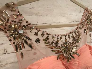 PEACH/MESH LONG EVENING GOWN