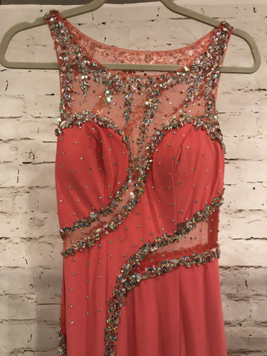 CORAL LONG EVENING GOWN W/MESH