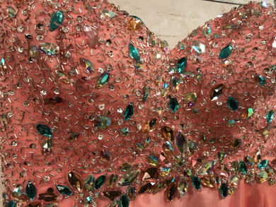 PEACH/PINK BEADED EVENING GOWN