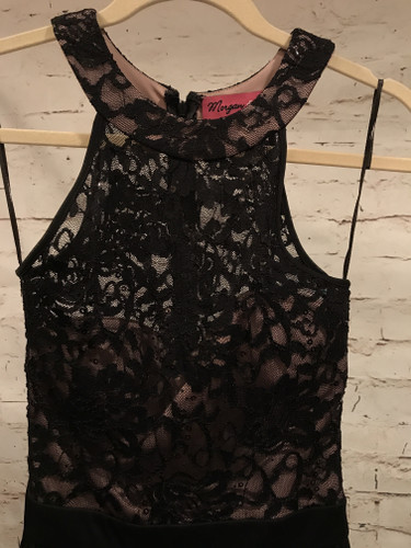 BLACK LACE TOP EVENING GOWN