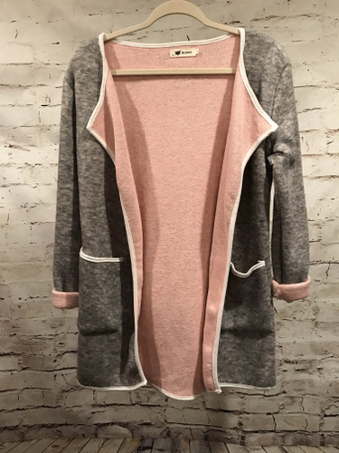 GRAY/PINK WOOL OPEN CARDIGAN
