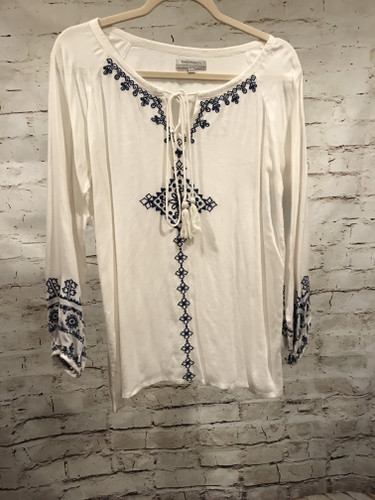 WHITE/BLUE L/S TOP