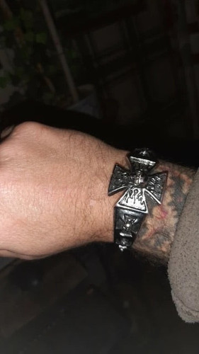 Cross skull moto open bracelet SS