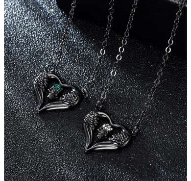 Winged heart skull necklace