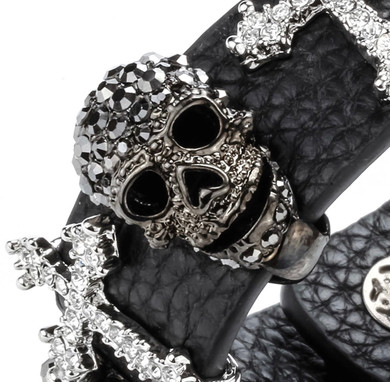 Skulls and cross rhinestone bracelet