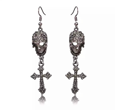 Skull and cross rhinestone earrings