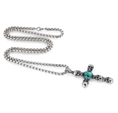 Cross skull eye pendant necklace