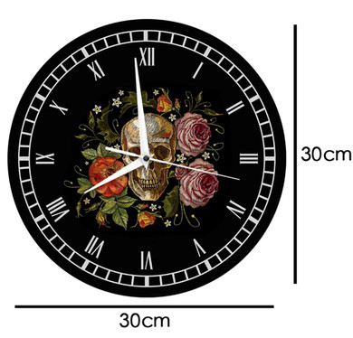 Skull and flowers wall clock