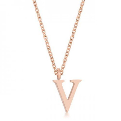 Elaina Rose Gold Stainless Steel V Initial Necklace (pack of 1 ea) Elaina Rose Gold Stainless Steel V Initial Necklace (pack of 1 ea)