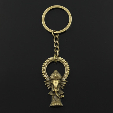 Fashion 30mm Key Ring Metal Key Chain Keychain Jewelry Antique Silver Plated Ganesha elephant buddha 50x28mm Pendant
