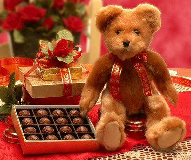 Valentine Hugs & Kisses Teddy Bear & Chocolates Gift Set