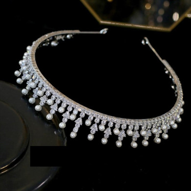 Cubic Zirconia Pearl Bridal Wedding Tiara Crown