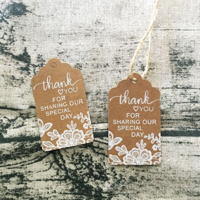 50 Pcs Thank You Gift Tags Rustic Lace Print Kraft Paper Tags Wedding Favor