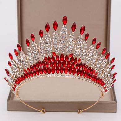 Trendy Silver or Red Rhinestone Crystal Tall Crown Bridal Wedding Tiara  Beauty Pageant