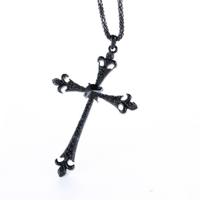 Sleek Long Goth Punk  Black or White/Silver Cross Pendant