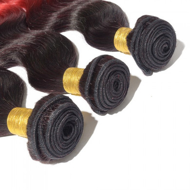 Boujie Peruvian 10A Grade 16" - 26" #1B/Red Ombre Body Wavy Bundles - 100% Human Virgin Hair