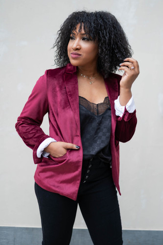 CBRAND Up Till Midnight Velvet Blazer - Wine