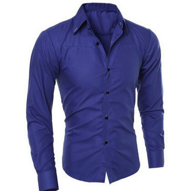 Men Long Sleeve Formal Shirts Slim Fit Basic Turn-down Collar Business Casual Shirt