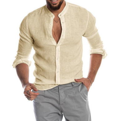 Men Blouse Cotton Linen Shirt Loose Tops Short Sleeve T-Shirt