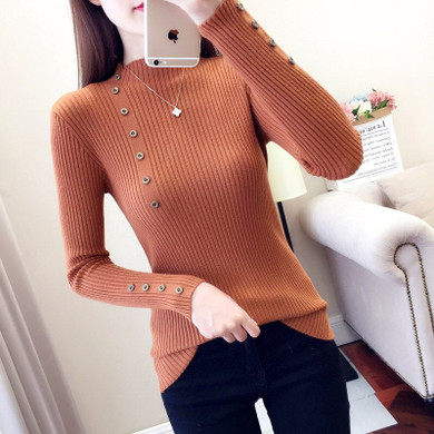 Women Cotton Soft Knitted Sweaters Turtleneck Pullovers