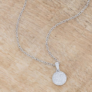 Rhodium Necklace with CZ Disk Pendant Rhodium Necklace with CZ Disk Pendant
