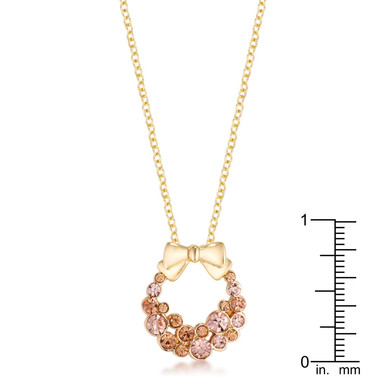 Goldtone Holiday Wreath Champagne Crystal Pendant