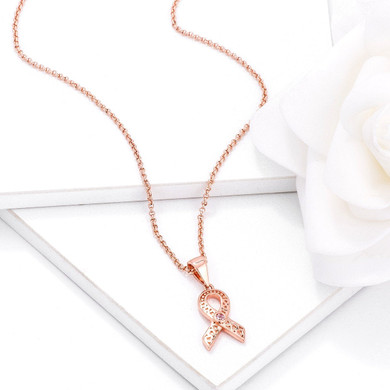 18k Rose Gold Plated Heart Filigree Breast Cancer Awareness Ribbon Pendant 18k Rose Gold Plated Heart Filigree Breast Cancer Awareness Ribbon Pendant
