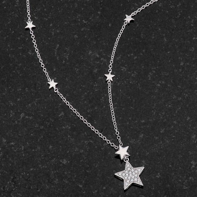 .32Ct Rhodium Star Necklace with Shimmering CZ .32Ct Rhodium Star Necklace with Shimmering CZ