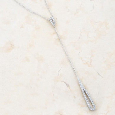 Chrisette 0.4ct CZ Rhodium Classic Drop Lariat Necklace