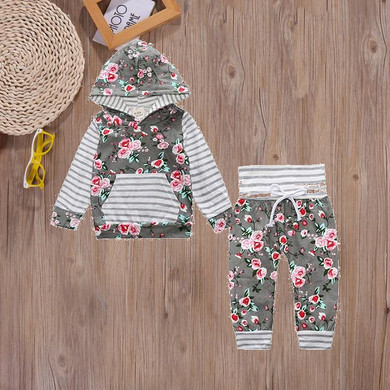 Grey Stripes+ Floral Cotton Sweatsuit