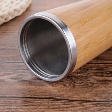 Stainless Steel and Bamboo Travel Mug with Leak Proof Cover