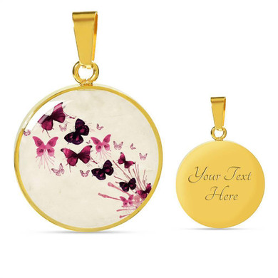 PINK BUTTERFLIES LUXURY NECKLACE WITH CIRCLE CHARM