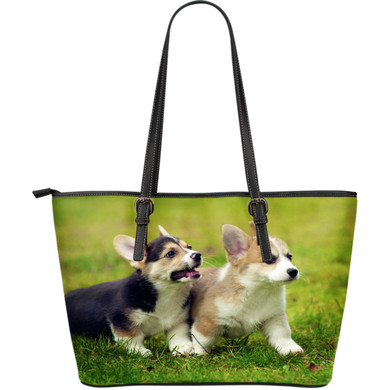 CORGI DOG LARGE LEATHER TOTE BAG