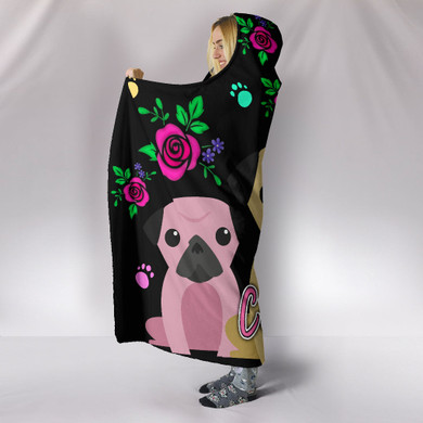 CHARMING PUGS HOODED BLANKET