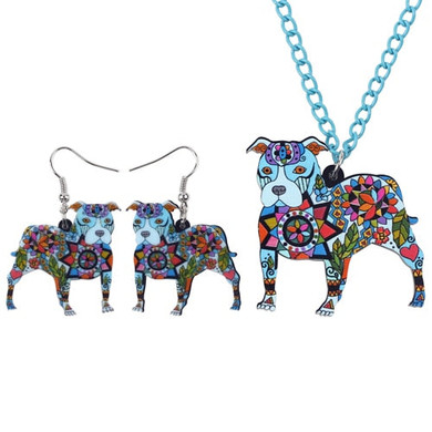 PIT BULL ENAMEL NECKLACE & EARRING SET