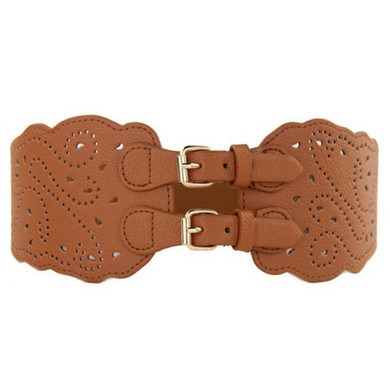 Women Double Buckle Elastic Waist Belt