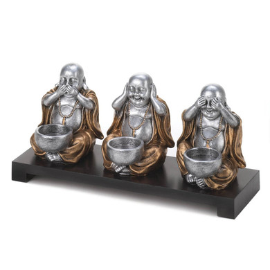 NO EVIL BUDDHA CANDLE HOLDER SET