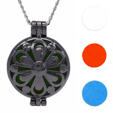 Round Fragrance Locket Essential Oil Aromatherapy Diffuse Pendant Necklaces