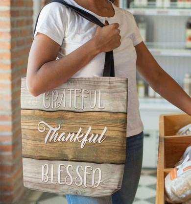 Grateful Thankful Blessed tote bag